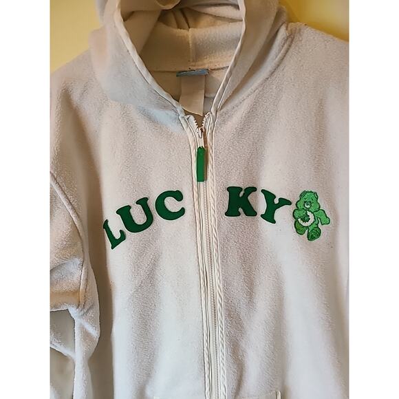 Vintage Y2K women's XL Care Bears Good Luck Bear Off-white Fleece Jacket hooded - Picture 2 of 6